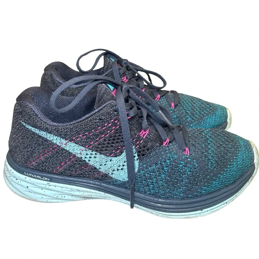 Nike Flyknit Lunar 3 Womens Running Shoes Blue Pink Speckled 698182-402